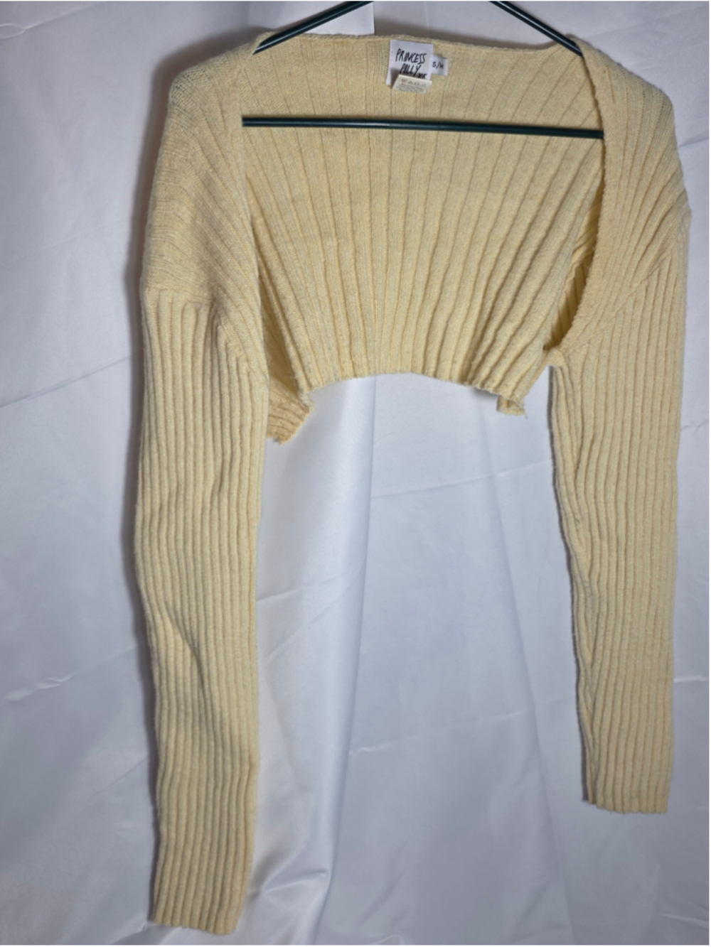 Women's Princess Polly Ribbed Knit Shrug Sweater Yellow Size S/M cottagecore